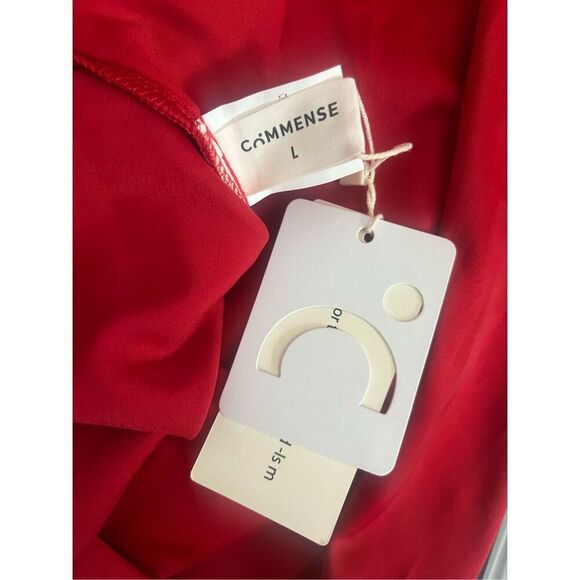 Commense Red Dress Satin Funnel Neck Back Cross Maxi - Picture 3 of 6